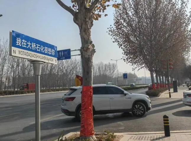 郑州大桥石化一加油站占用公共绿化带，将企业广告牌模仿成了“路名牌”？